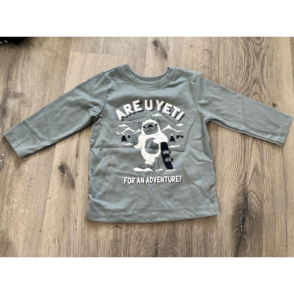 NWOT Baby Boys 12 Month Long Sleeve Shirt Sage Green Are You Yeti Snowboard